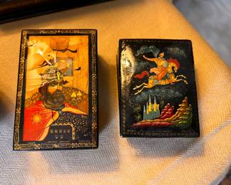 Vtg. Lacquer Hand painted Russian trinket boxes