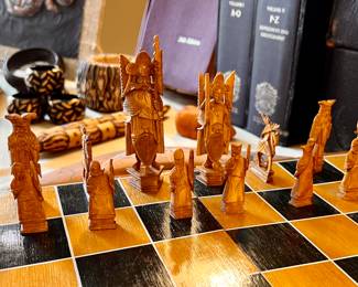 Vtg. Hand carved Chinese chess set