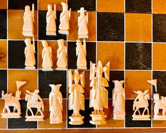 Vtg. Hand carved Chinese chess set