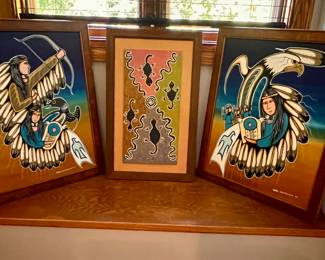 2 Signed 1995 Lloyd Kakekapetum Native American paintings 