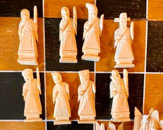 Vtg. Hand carved Chinese chess set