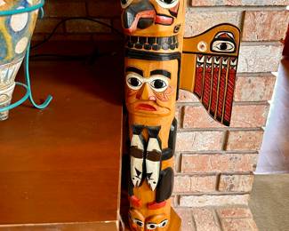 Wooden Totem pole - (as is - 1 wing missing)