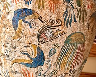 Large Minoan Art Pottery Vase Amphora w/handles and  stand 