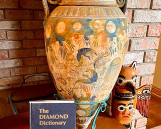 Large Minoan Art Pottery Vase Amphora w/handles and  stand 