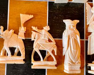 Vtg. Hand carved Chinese chess set