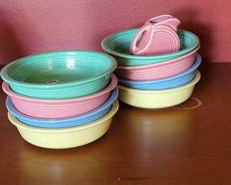 Vintage Fiesta ware cereal bowls & mini pitcher