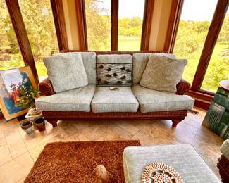 Lexington Rattan couch w/matching chair and ottoman