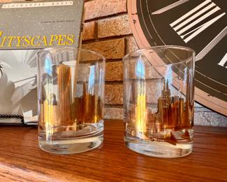 Gold Chicago skyline bar glasses
