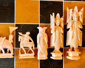 Vtg. Hand carved Chinese chess set