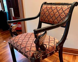 1 of 4 Matching Empire chairs w/Female Griffin on each arm