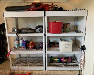 Two plastic garage shelves. 