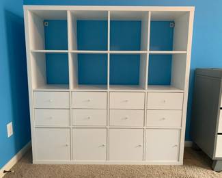 White IKEA Book Case with Drawer and Cabinet Inserts