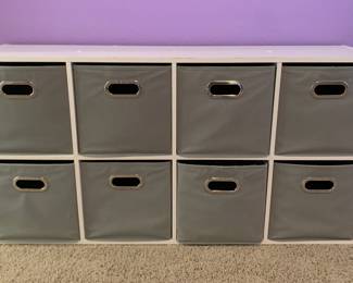 Small White Bookcase with Baskets
