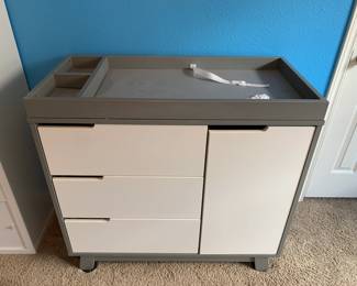 Gray and White Changing Table and Dresser