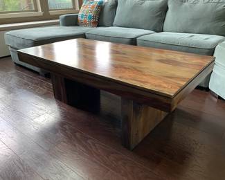Wood Coffee Table with Blue Accent