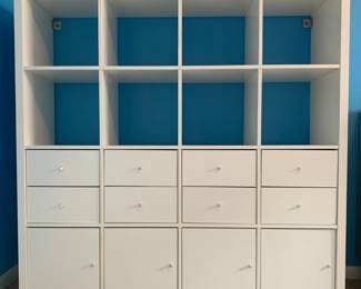 White IKEA Book Case with Drawer and Cabinet Inserts