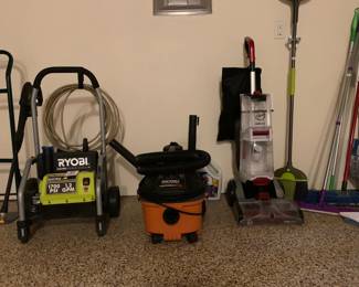 Ryobi Pressure Washer + RIDGID
4 Gallon 5.0 Peak HP Portable Shop Vac Wet Dry Vacuum + Hoover Carpet Cleaning Machine
