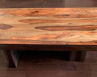 Wood Coffee Table with Blue Accent