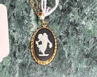Black Jasperware  Pendant in Gold Setting.