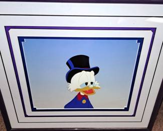 Large selection of framed Walt Disney production cels. Scrooge McDuck