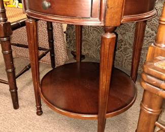 Vintage metal trimmed side table w/drawer 