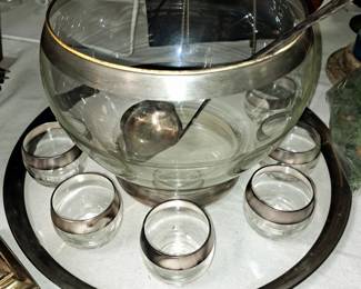 Sterling trimed punch bowl set