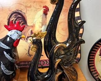MCM items. 1960's Rossini black/gold pr. roosters