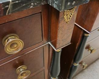 Uniquely cut marble top, sitting on wood pegs 