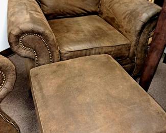 England sueded leather chair w/ ottoman-very good condition 