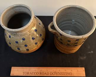 F152 - $30 Vase & $30 Utensil Crock. Rusty Sieck - Chicken Bridge Pottery. 