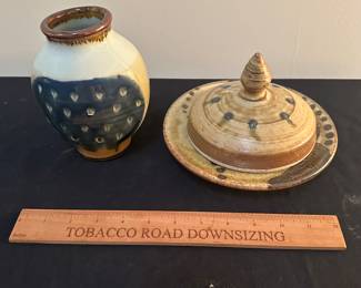 F154 - $30 Vase $20 Small Covered Serving Dish.  Rusty Sieck - Chicken Bridge Pottery. 