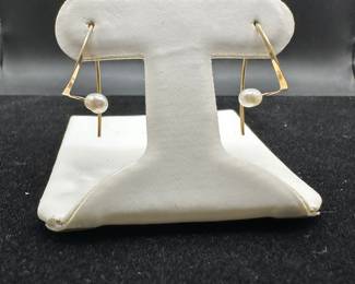 J7 - $120. 14kt & Pearl. Hangs 3/4" signed BD