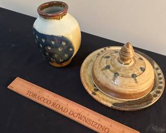 F154 - $30 Vase $20 Small Covered Serving Dish.  Rusty Sieck - Chicken Bridge Pottery. 
