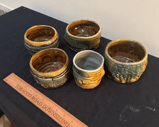 F155 - Small Bowls Left to Right $15, $15, $15, $10, $15. Rusty Sieck - Chicken Bridge Pottery. 