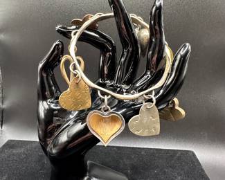 J42 - $150. Thomas Mann. Sterling, Bronze & Copper Bangle Charm Bracelet. 