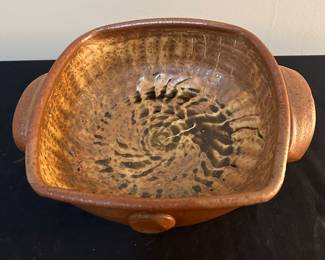 F151 - $35 Decorative Bowl with handles. Rusty Sieck - Chicken Bridge Pottery. 