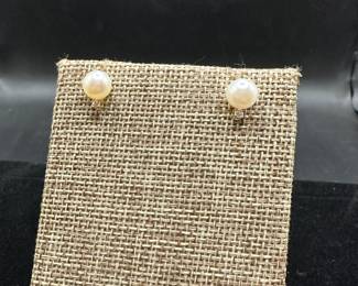 J14 - $75. Pearl & Small Diamond Stud Earrings. 