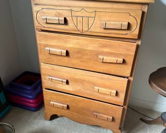 F133 - $50 - Vintage wooden dresser. 30" wide, 18" deep, 47.5" tall. Drawers take some work to slide as is. 