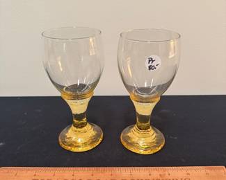 F57 - $80 for pair. signed art glass goblets "Fire & Light"