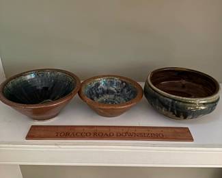 F146 - Left to Right. $20, $15, $20. Rusty Sieck - Chicken Bridge Pottery. 
