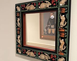 F53 - $25 - Judy Rand rabbit mirror. Measures 15.5" square.