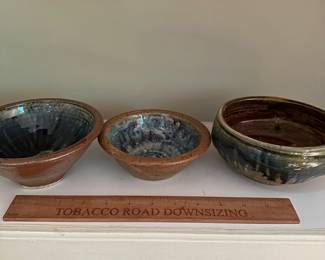 F146 - Left to Right. $20, $15, $20. Rusty Sieck - Chicken Bridge Pottery. 