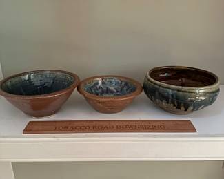 F146 - Left to Right. $20, $15, $20. Rusty Sieck - Chicken Bridge Pottery. 