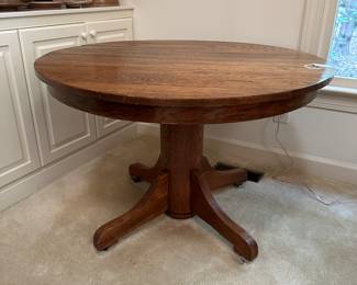 F1 - $95 - Round Antique table solid wood. Measures 40.5" round by 27" tall.  sturdy. 