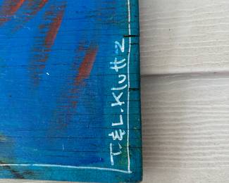 F28 - $125 Klutz - Folk art bird. 20" square Has been hanging outside on covered porch.