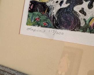 F6 - $85. Marsha Heatwole "Lapin" Rabbit. Hand colored print. #117/200.  Frame measures 11.5" x 17". 