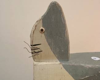 F39 - $25 folk art rocking cat. signed "J R Prua".