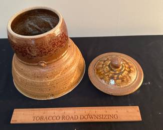 F150 - $35 Pottery Urn with Lid. Rusty Sieck - Chicken Bridge Pottery. 