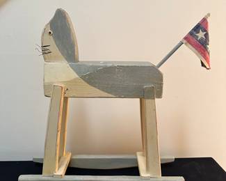 F39 - $25 folk art rocking cat. signed "J R Prua".