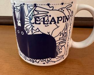 F82 - $20 Le Lapin Taylor & Ng Mug. Naughty Bunny Mug. 